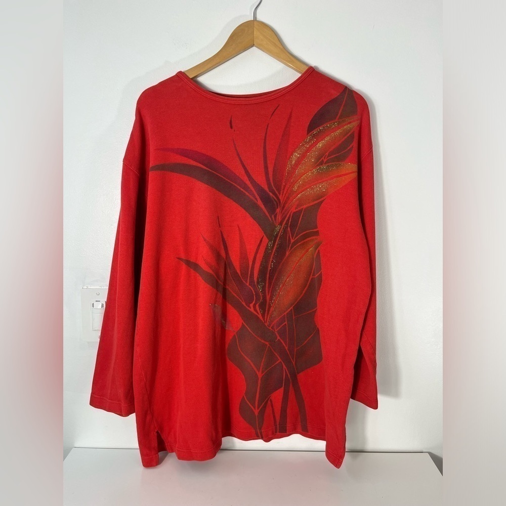 Vintage Women’s Size XXL Waffle Knit Long Sleeve Shirt Flower Design Walkabouts
